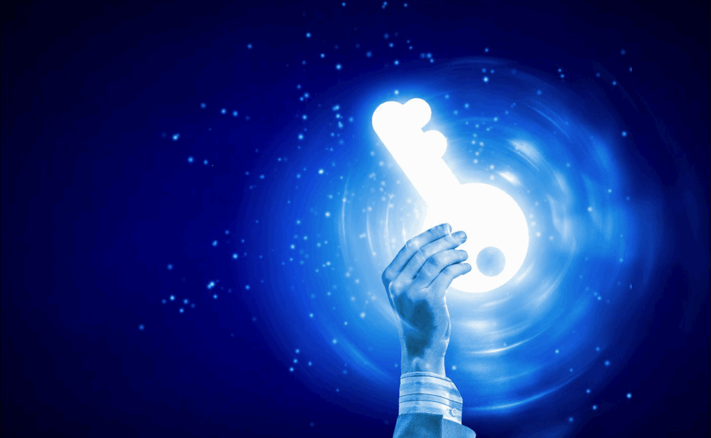 Digital hand holding glowing key representing access to grants maturity insights